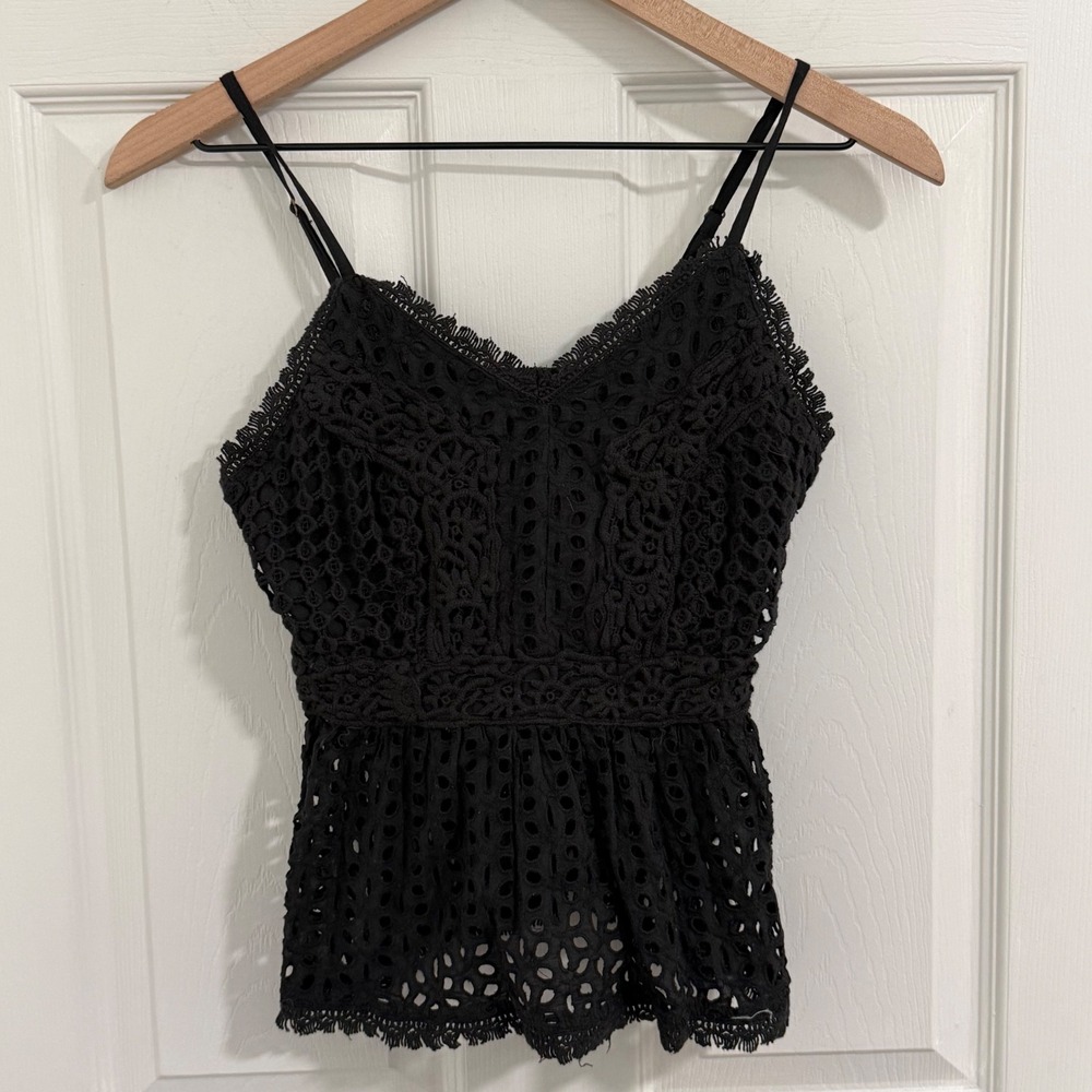 Crochet Babydoll Top‎ Womens Small Black NWT Eyelet Lace Boho Festival Summer